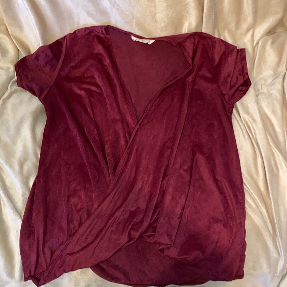 Suede wine colored cross front blouse